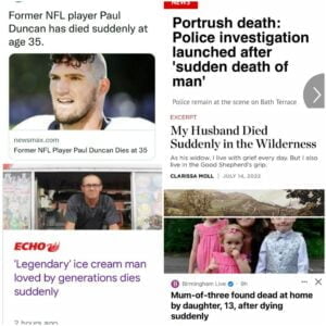 Read more about the article Numerous articles by the mainstream media about sudden and mysterious deaths are being published after the Covid19 vaccine roll out – part 1