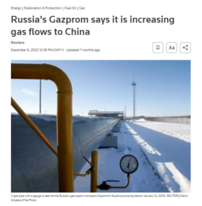 Read more about the article While Europe is being put on its knees  Gazprom had managed “to increase gas deliveries via the Power of Siberia to China by 60%” between January and August of this year.