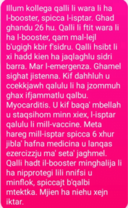 Read more about the article A Maltese person ends up at Mater Dei suffering from myocarditis after taking the booster.