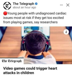 Read more about the article The Telegraph blames videogaming for the sudden deaths due to cardiac arrest of Covid-19 vaccinated children.