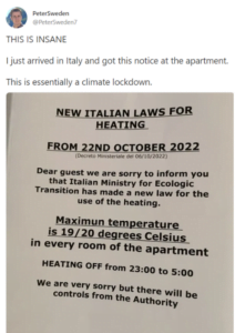 Read more about the article Italy is aligning with other countries to sacrifice comfort by issuing a new decree limiting and monitoring indoor temperature.
