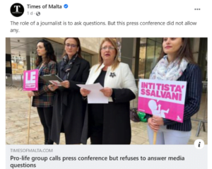 Read more about the article I express and show my solidarity towards former president Marie Louise Coleiro Preca  the head of Life Network Malta  Miriam Sciberras  and other Life Network Malta members.