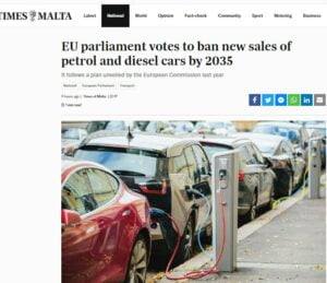 Read more about the article Your MEPs have voted to end petrol and diesel cars by 2035  but they and the media fail to tell you the real agenda behind this law.