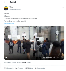 Read more about the article In Milan  family relatives have done a procession in memory of their loved ones who died thanks to the Covid-19 vaccines.
