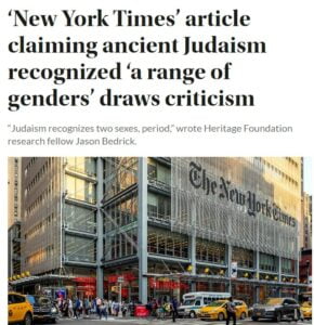 Read more about the article Orthodox Jews criticise an opinion article in the New York Times that stated that it is time that we recognize various genders like Ancient Judaism did.