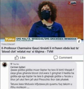 Read more about the article A Maltese citizen called Profs Charmaine Gauci a liar for insisting that the Covid-19 vaccines are not causing blood clots
