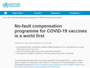 Read more about the article The WHO has launched a “no-fault” Covid-19 Vaccine injury compensation program for low and middle-income countries