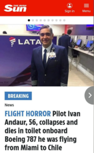 Read more about the article Emergency landing after the pilot flying Boeing 787 from Miami to Chile collapsed and died due to cardiac arrest in the bathroom