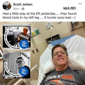 Read more about the article Scott Julsen was diagnosed with blood clots in his left leg. He is vaccinated with the Covid-19 vaccine.