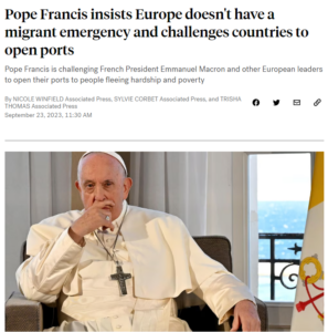 Read more about the article While Europe is taking in all the misery of the world through illegal migration, Pope Francis stated that Europe does not have a migrant emergency