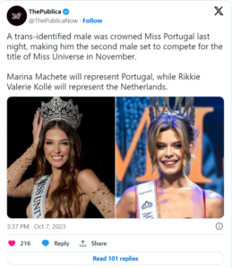 Read more about the article A biological man who identifies as a woman was crowned as Miss Portugal for the Miss Universe pageant. Where are the feminists?